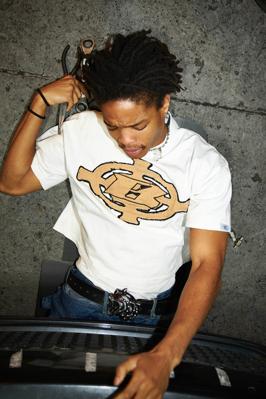 BLOCK RUNNER TEE - WHITE x BROWN